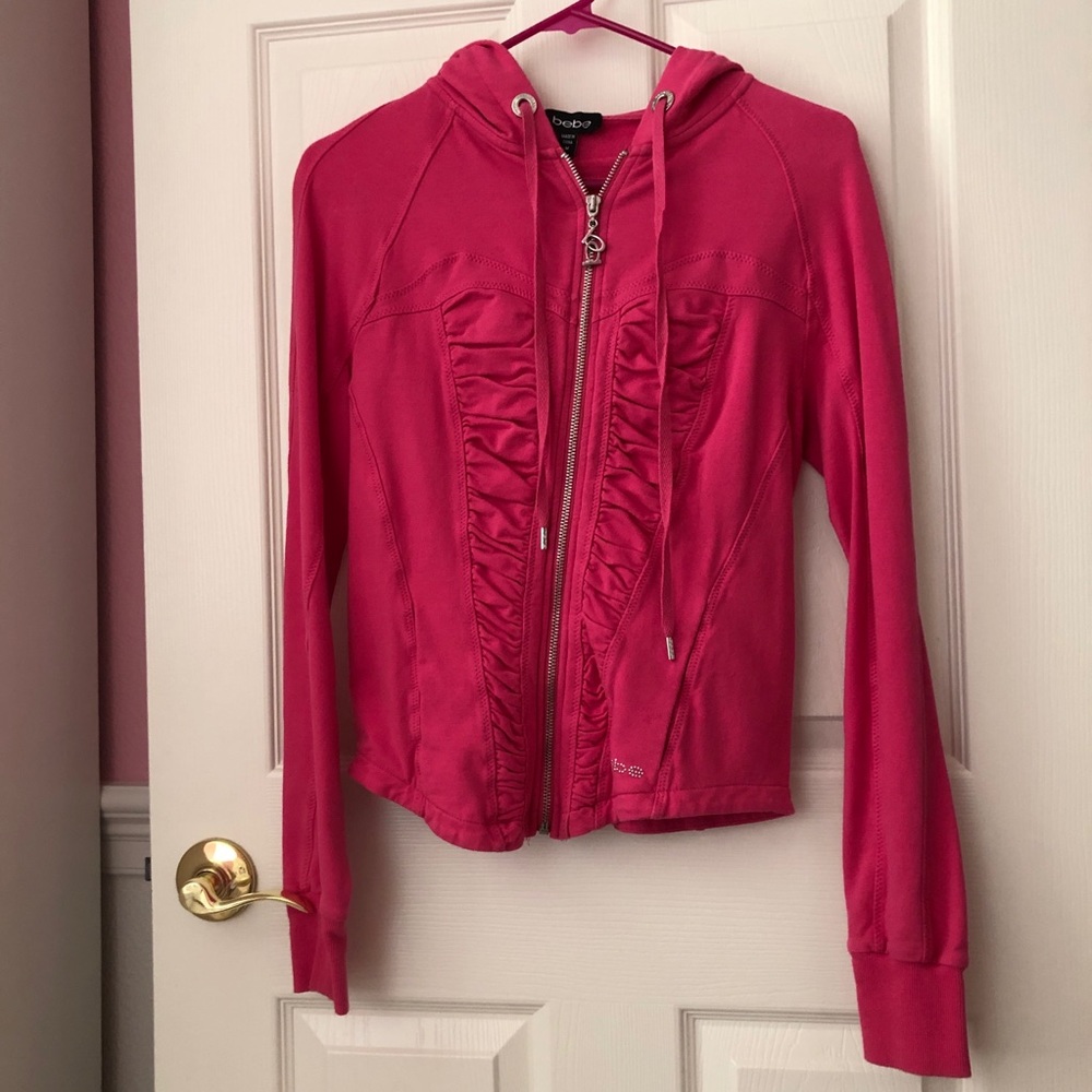 Bebe Pink Full Zip Up Hooded Sweatshirt